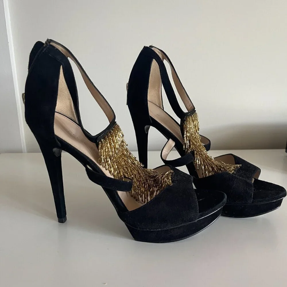 New Gold/Black Heel platform sandals